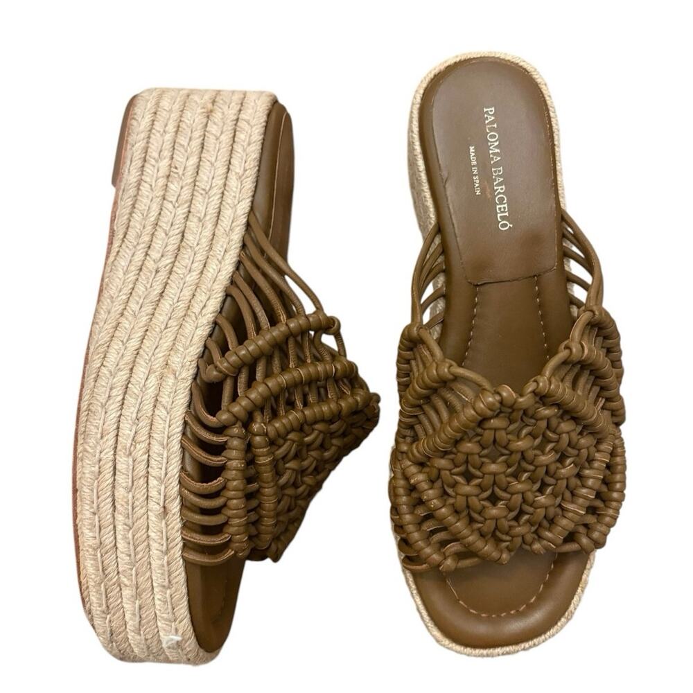 Paloma Barcelo Choc. Brown Leather Crochet Platform Espadrille Wedge Heel 38/7.5